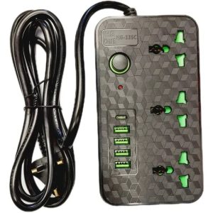 چندراهی برق HG-155C با ۳ عدد پریز و ۴ پورت USB